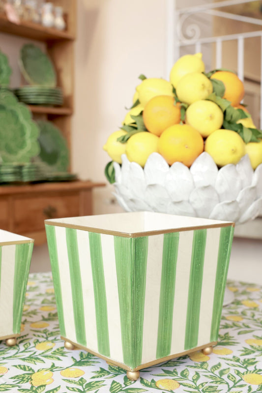 Green & Gold Striped Planters (Set of 2)