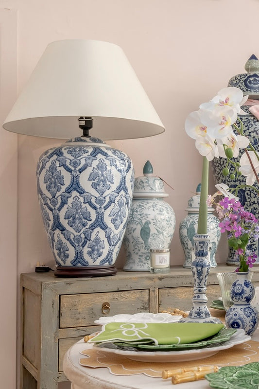 Giant Blue and White Chinoiserie Table Lamp with Shade
