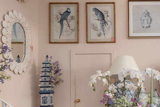 Framed Blue Parrot Chinese Chinoiserie Pictures (Set of 2)