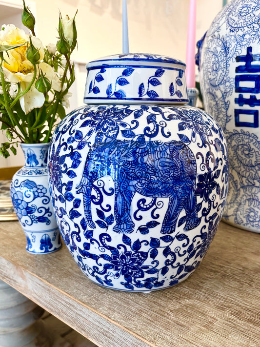 Blue & White Elephant Jar