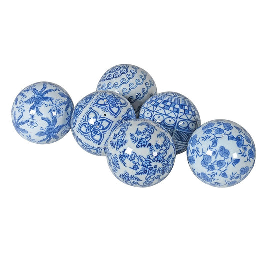 Blue and White Chinoiserie Lin Bu Balls (Set of 6)