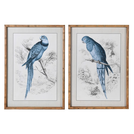 Framed Blue Parrot Chinese Chinoiserie Pictures (Set of 2)