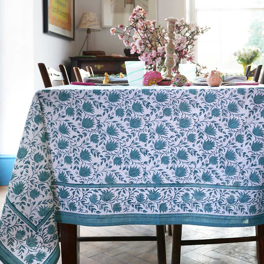 Country Green Floral Large Tablecloth
