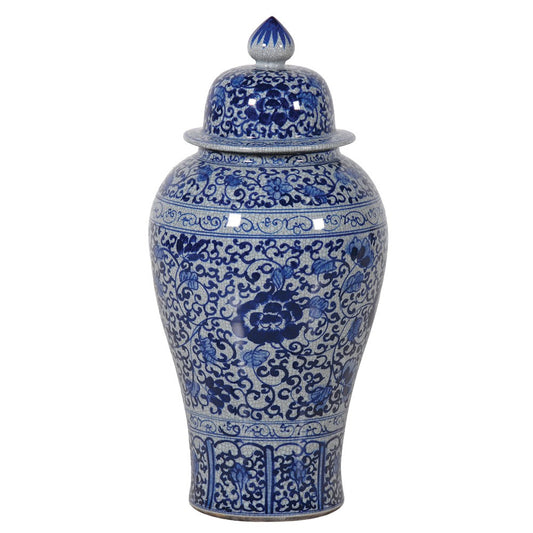 Medium Blue and White Chinoiserie Crackle Urn