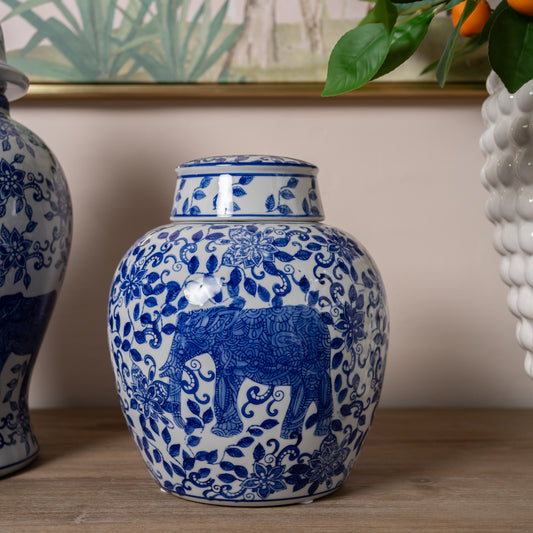 Blue & White Elephant Jar