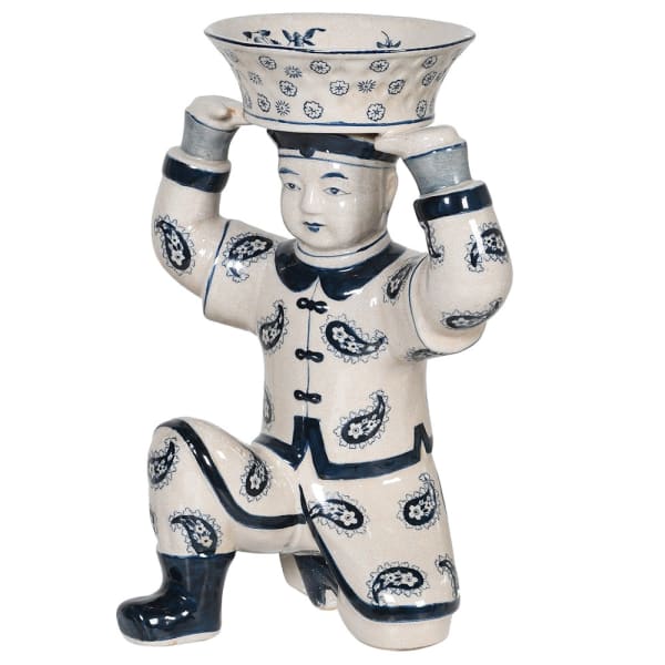 Blue & White Kneeling Ceramic Soldier