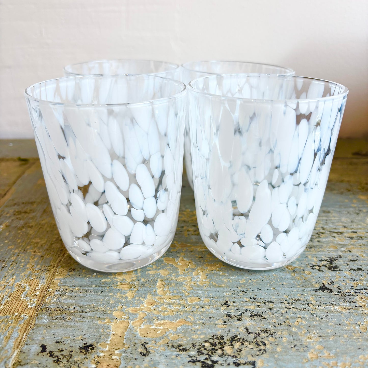 White Dappled Water Glasses (Set of 4)
