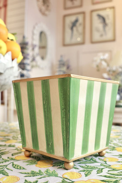Green & Gold Striped Planters (Set of 2)
