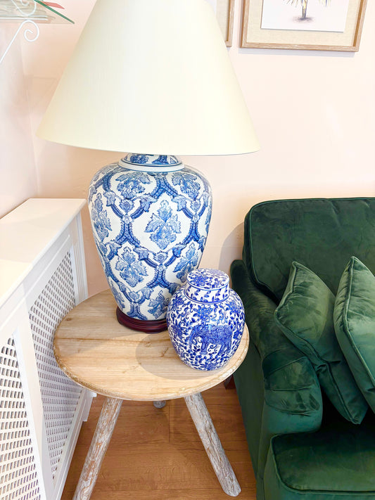 Giant Blue and White Chinoiserie Table Lamp with Shade