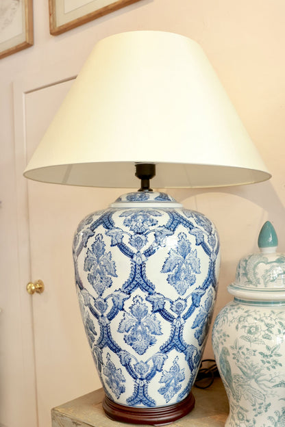Giant Blue and White Chinoiserie Table Lamp with Shade