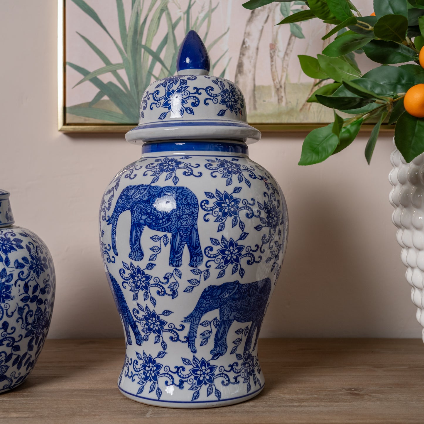 Blue & White Elephant Ginger Jar