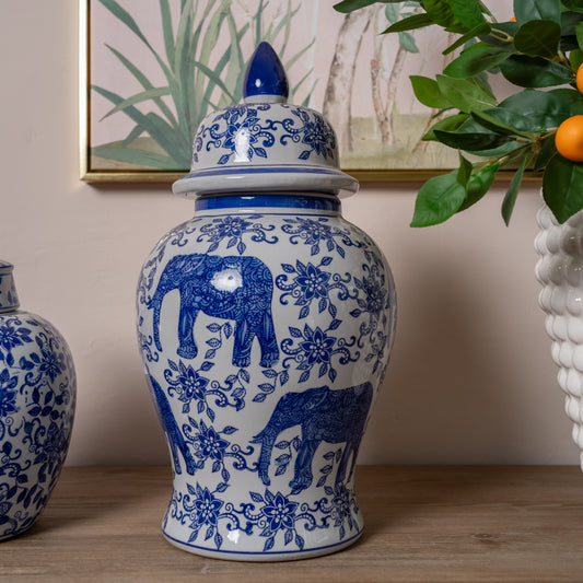 Blue & White Elephant Ginger Jar