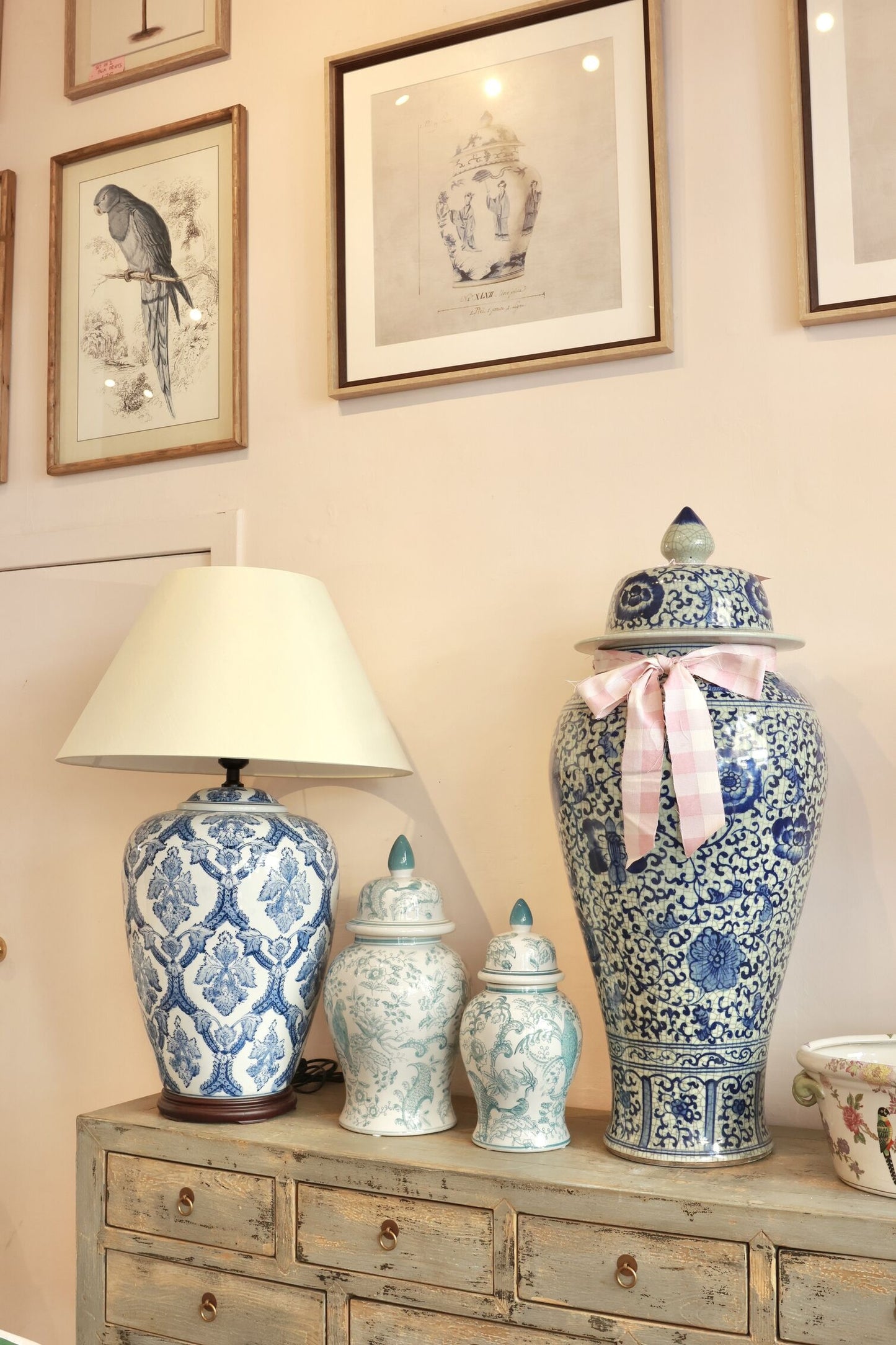 Giant Blue and White Chinoiserie Crackle Urn