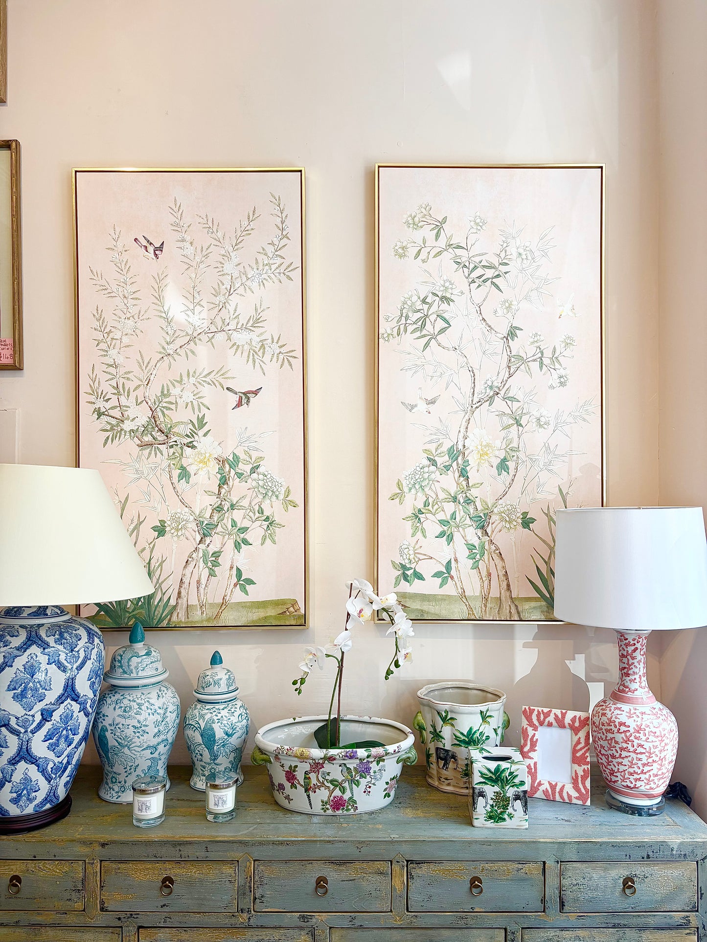 Pink Chinoiserie Artwork Panels (Set of 2)