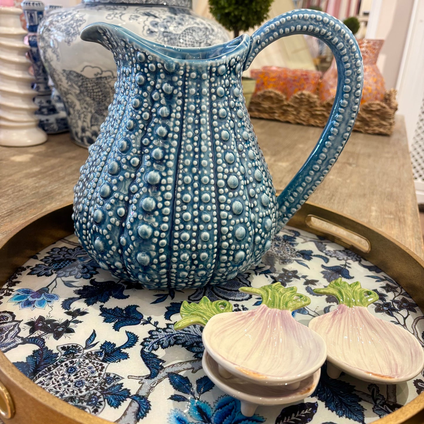 Sea Urchin Water Jug in Sea Blue