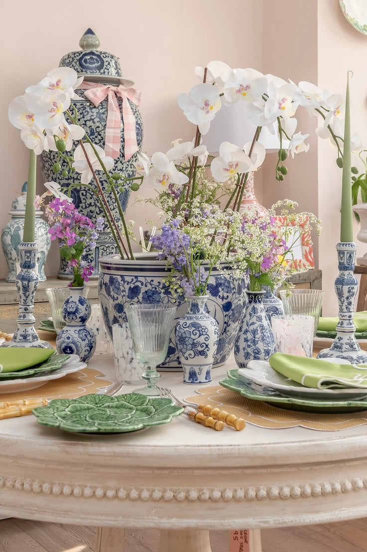 Large Blue & White Round Chinoiserie Planter