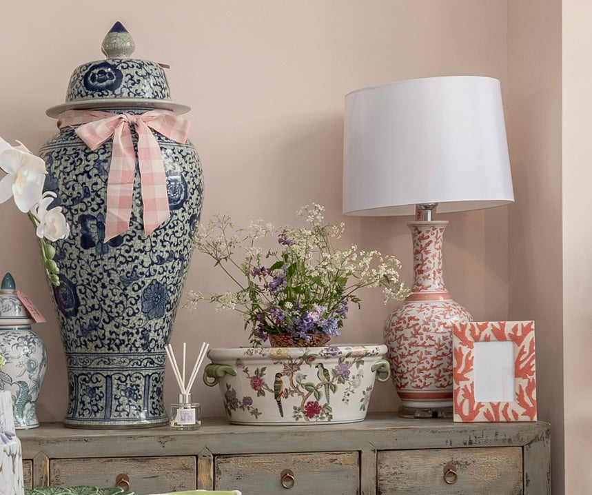 Large Flower & Parrot Oval Chinoiserie Planter