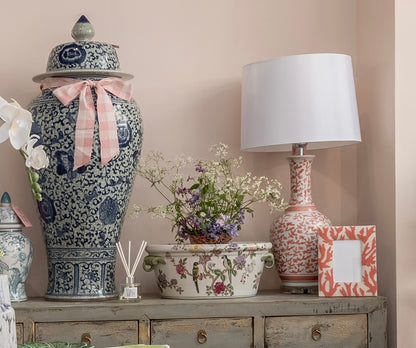 Large Flower & Parrot Oval Chinoiserie Planter