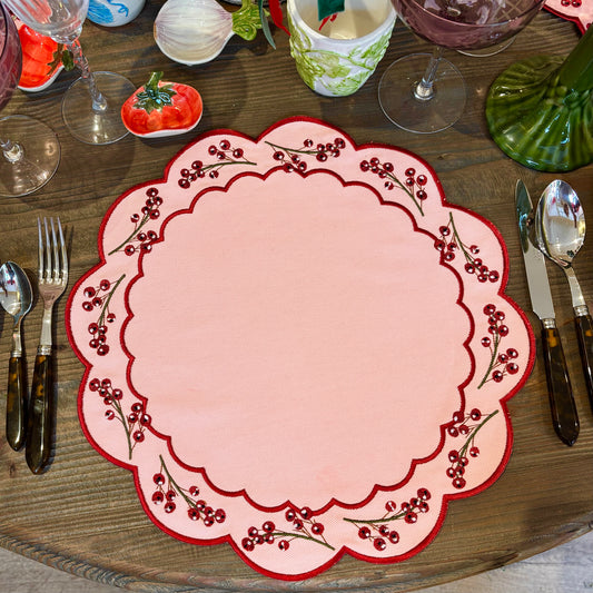 Pink Berry Scalloped Placemat