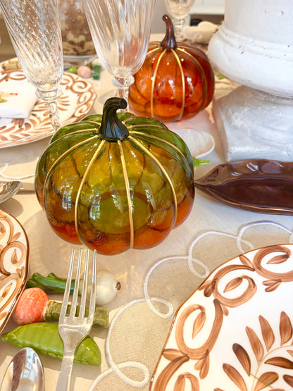 Glass Tea Light Green Pumpkin