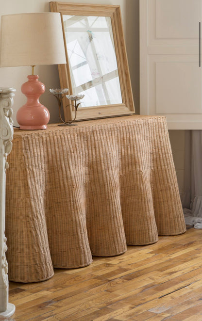 Rattan Scalloped Large Console Table