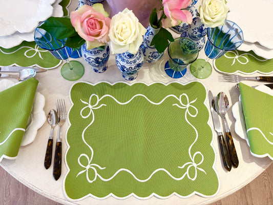 Bridget Cotton Bow Placemat In Asparagus