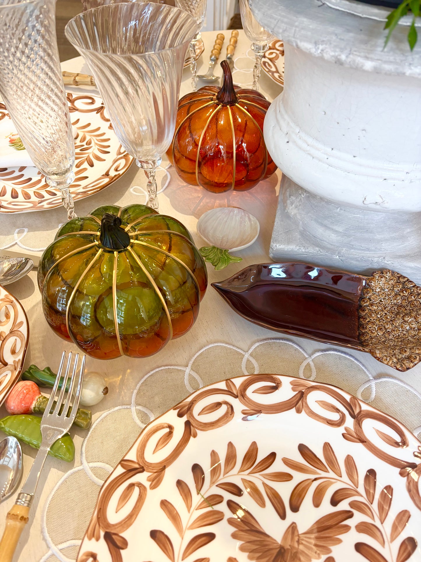 Glass Tea Light Green Pumpkin