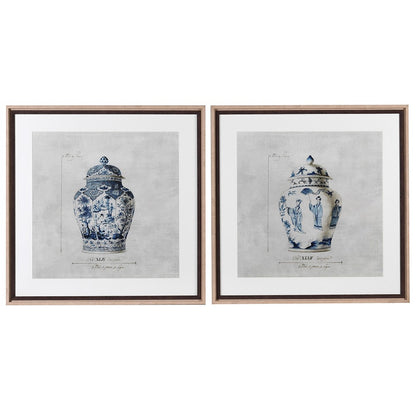 Framed Blue & White Chinoiserie Ginger Jar Pictures (Set of 2)