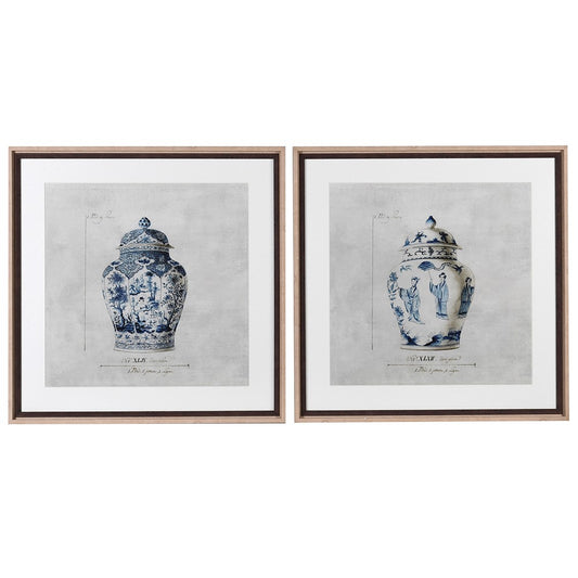 Framed Blue & White Chinoiserie Ginger Jar Pictures (Set of 2)