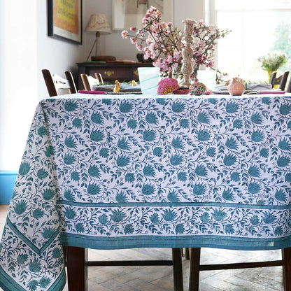 Country Green Floral Large Tablecloth