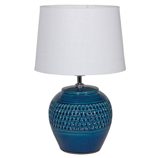 Capri Blue Dimpled Lamp with Shade