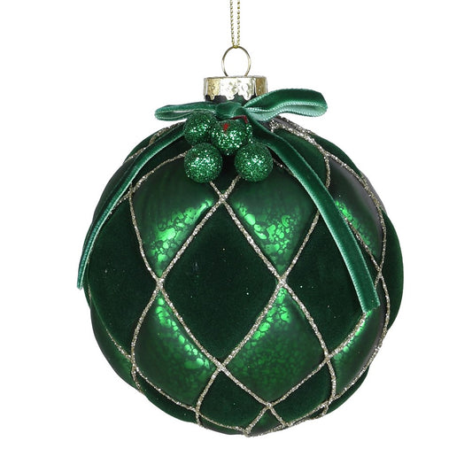 Green Glitter Bow Bauble (Set of 4)