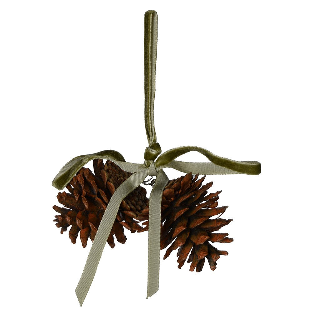 Pinecone Decoration with Sage Bow (Set of 4)