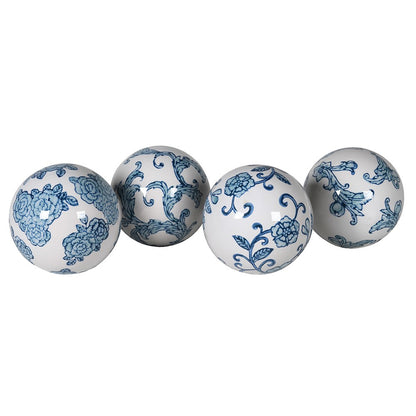 Blue and White Chinoiserie Lin Bu Balls (Set of 4)
