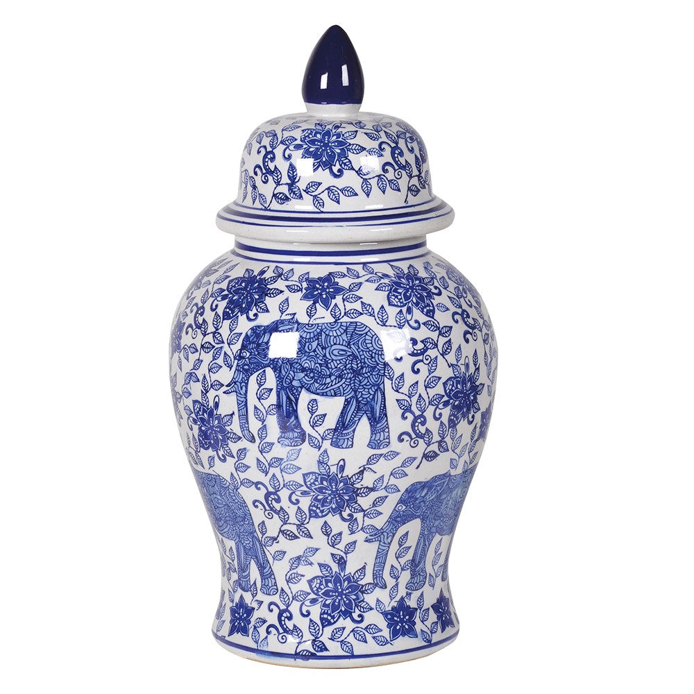 Blue & White Elephant Ginger Jar