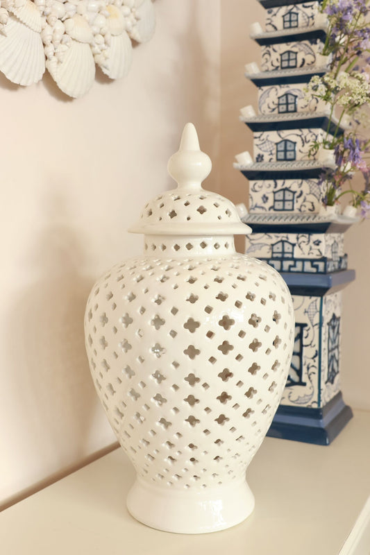 White Pierced Ginger Jar