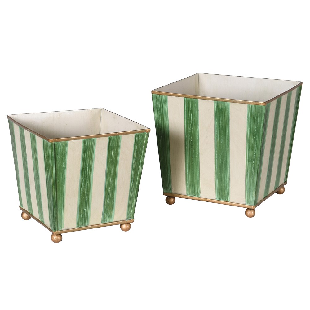 Green & Gold Striped Planters (Set of 2)
