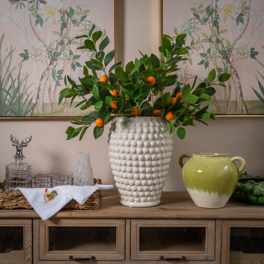 Large White Thyme Bobbled Vase