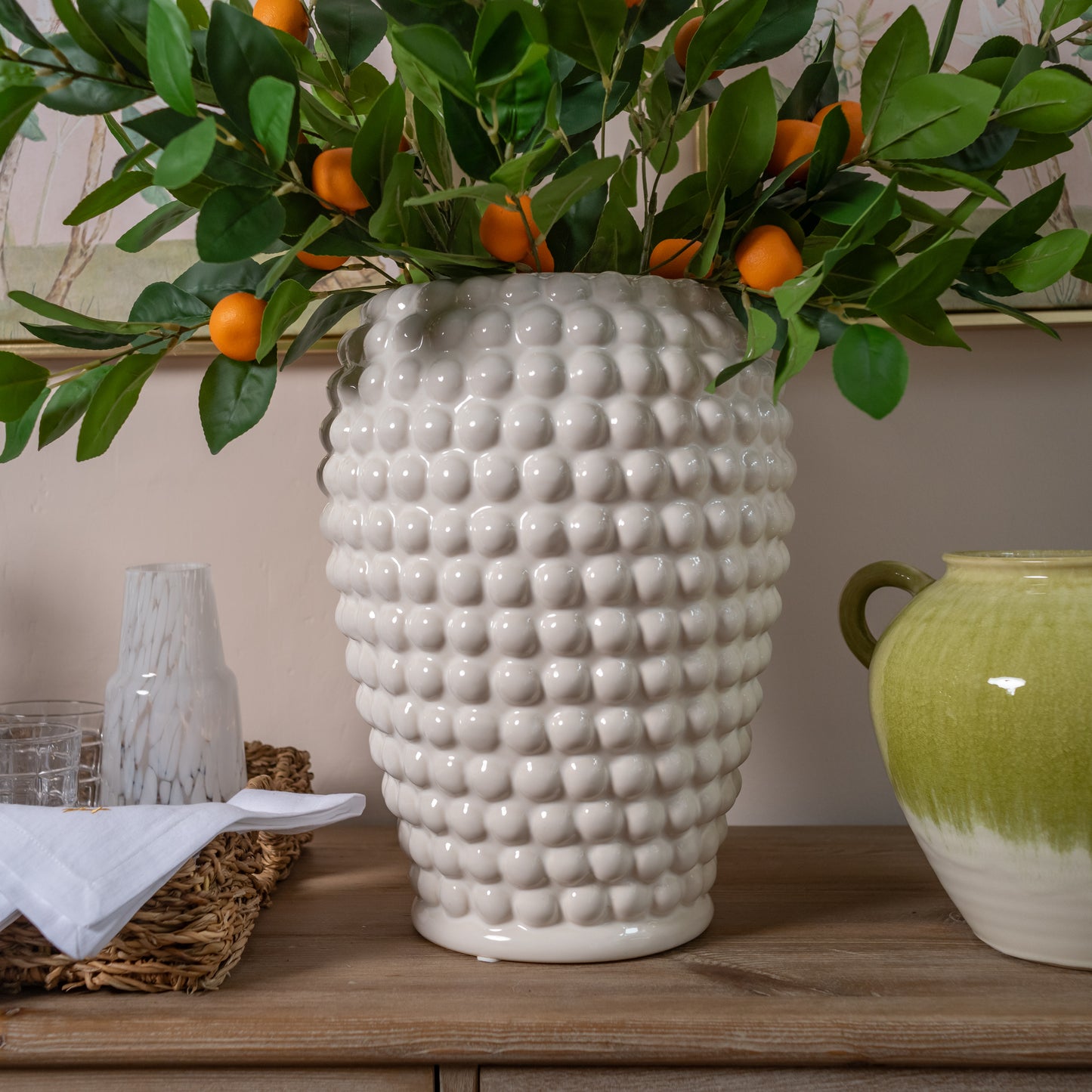 Large White Thyme Bobbled Vase