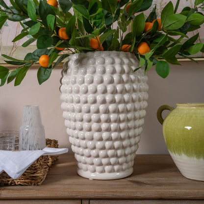 Large White Thyme Bobbled Vase