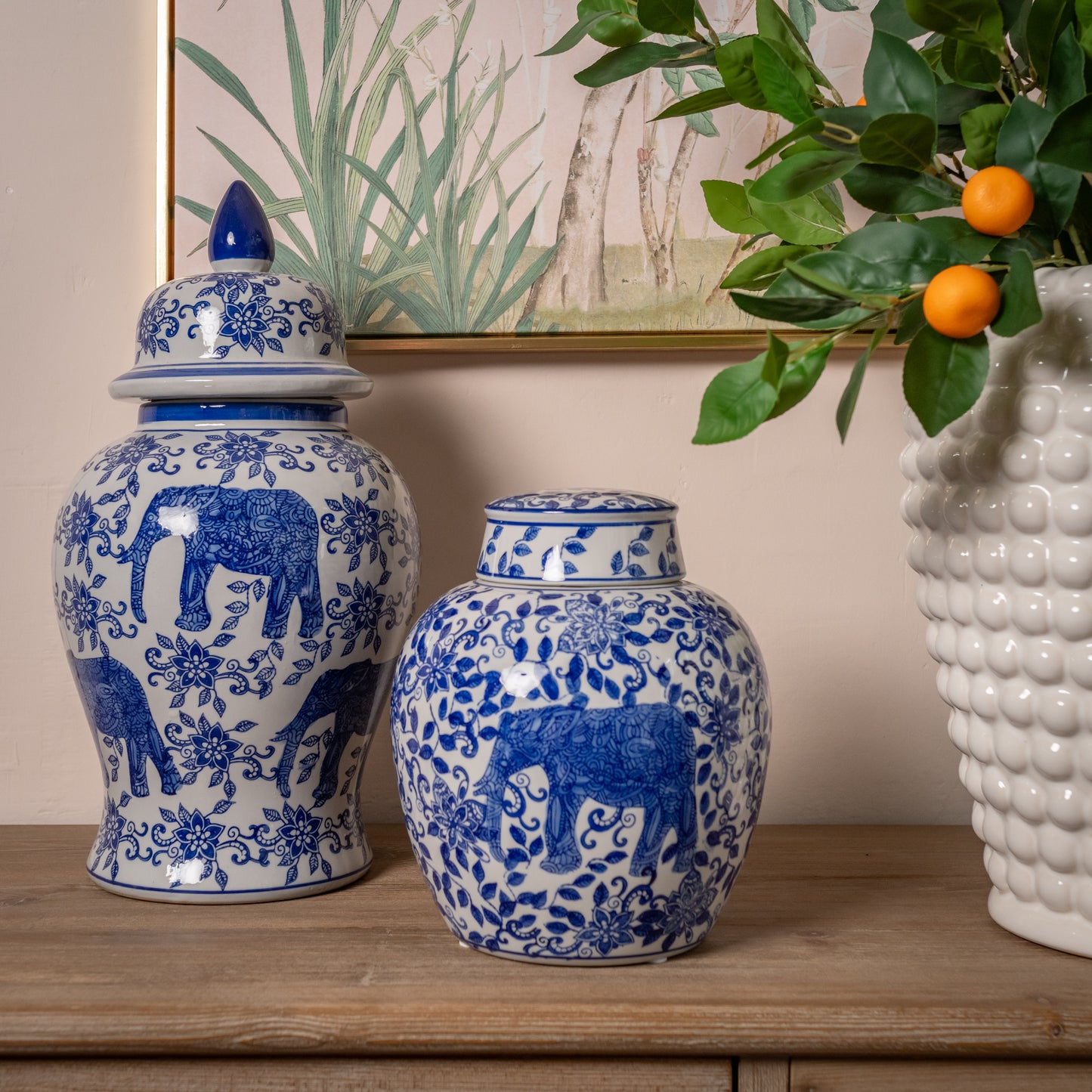 Blue & White Elephant Jar