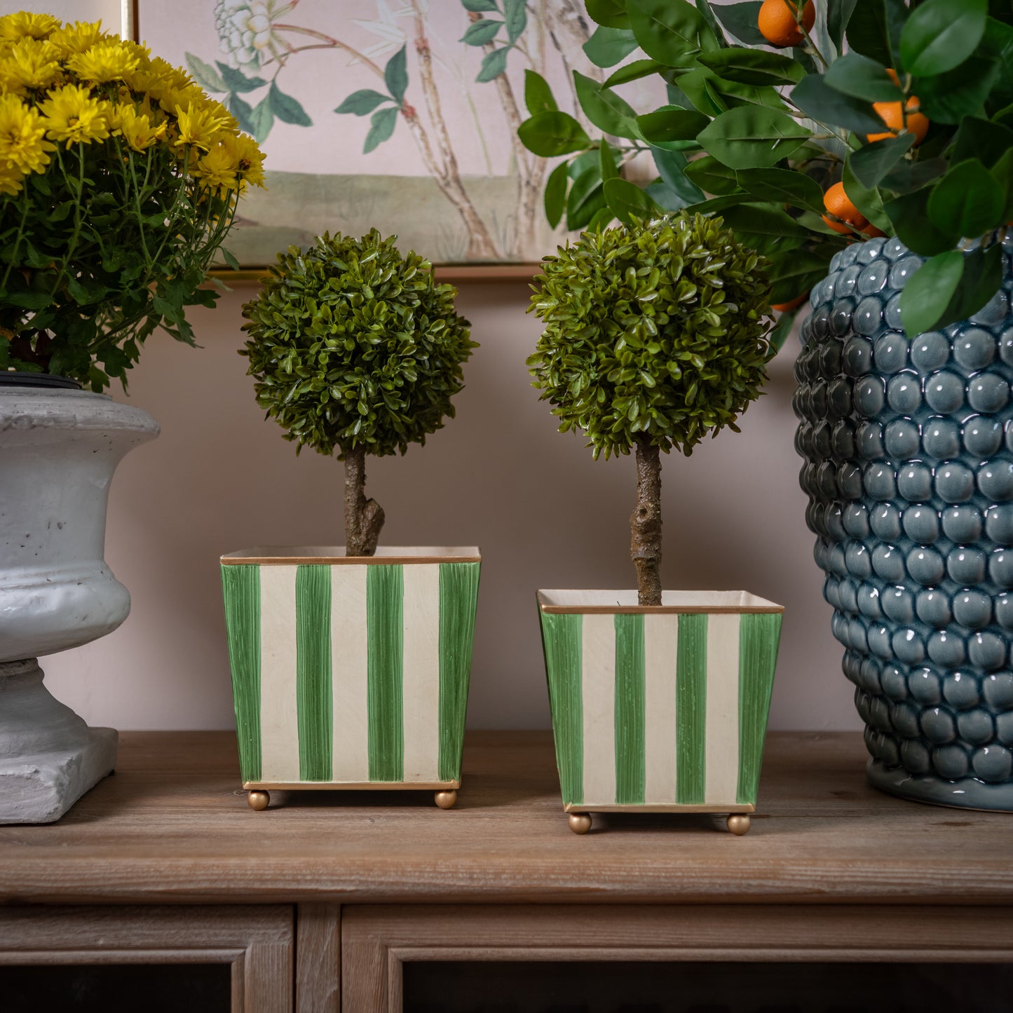 Green & Gold Striped Planters (Set of 2)