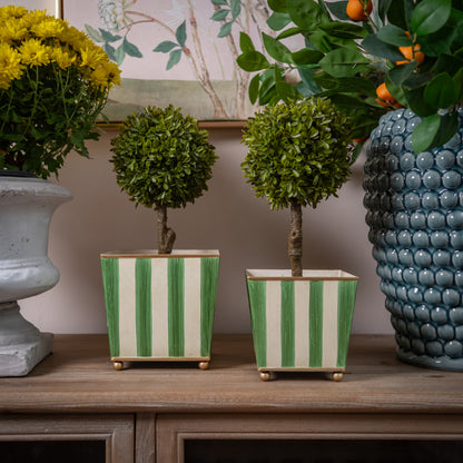 Green & Gold Striped Planters (Set of 2)