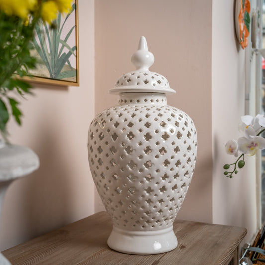 White Pierced Ginger Jar