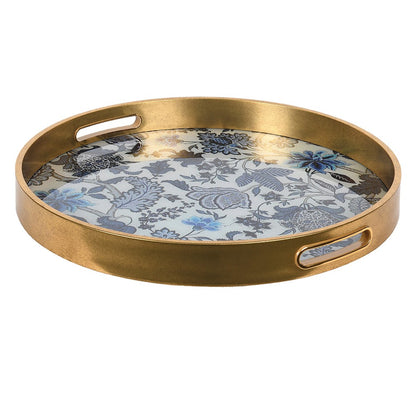 Blue and White Round Floral Tray
