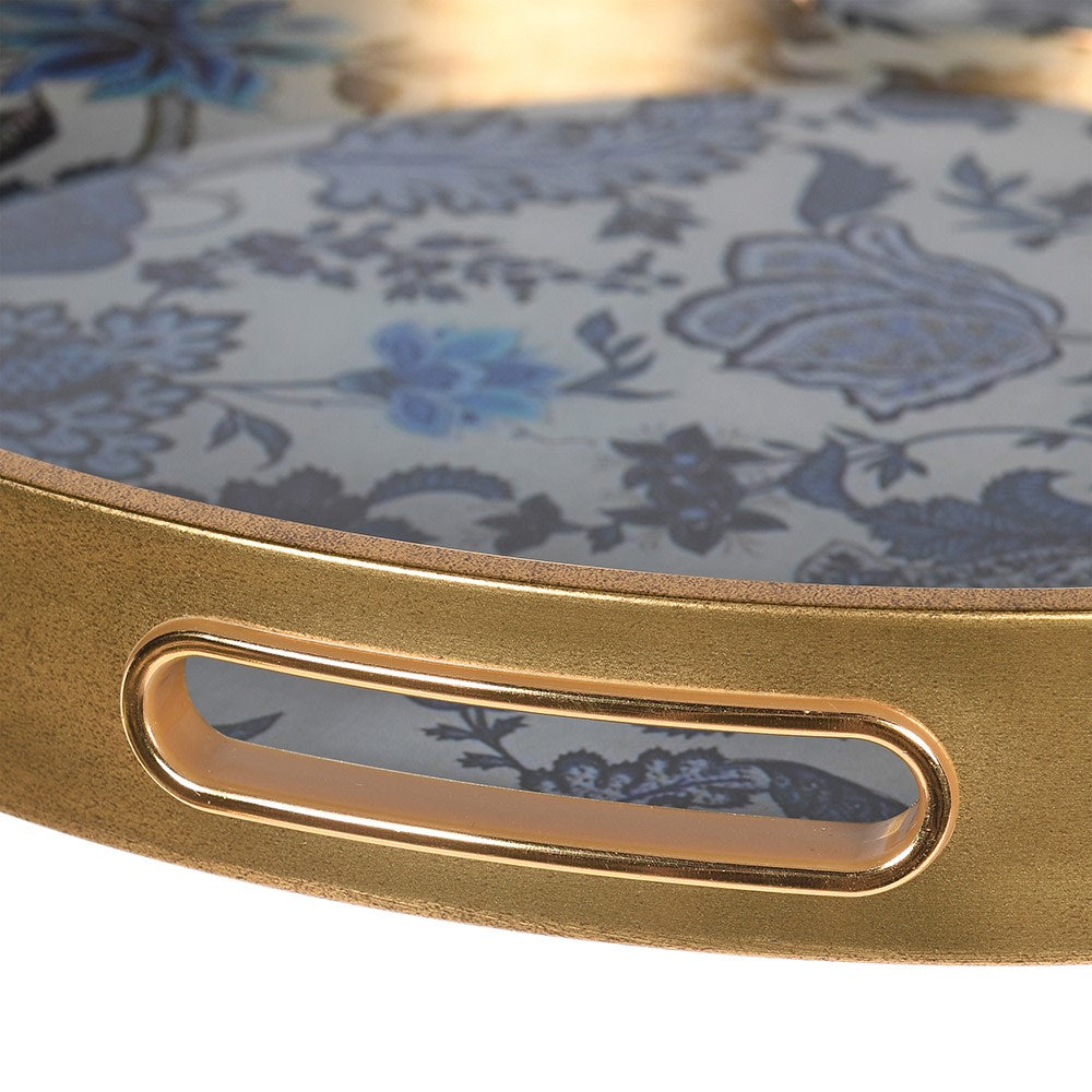 Blue and White Round Floral Tray