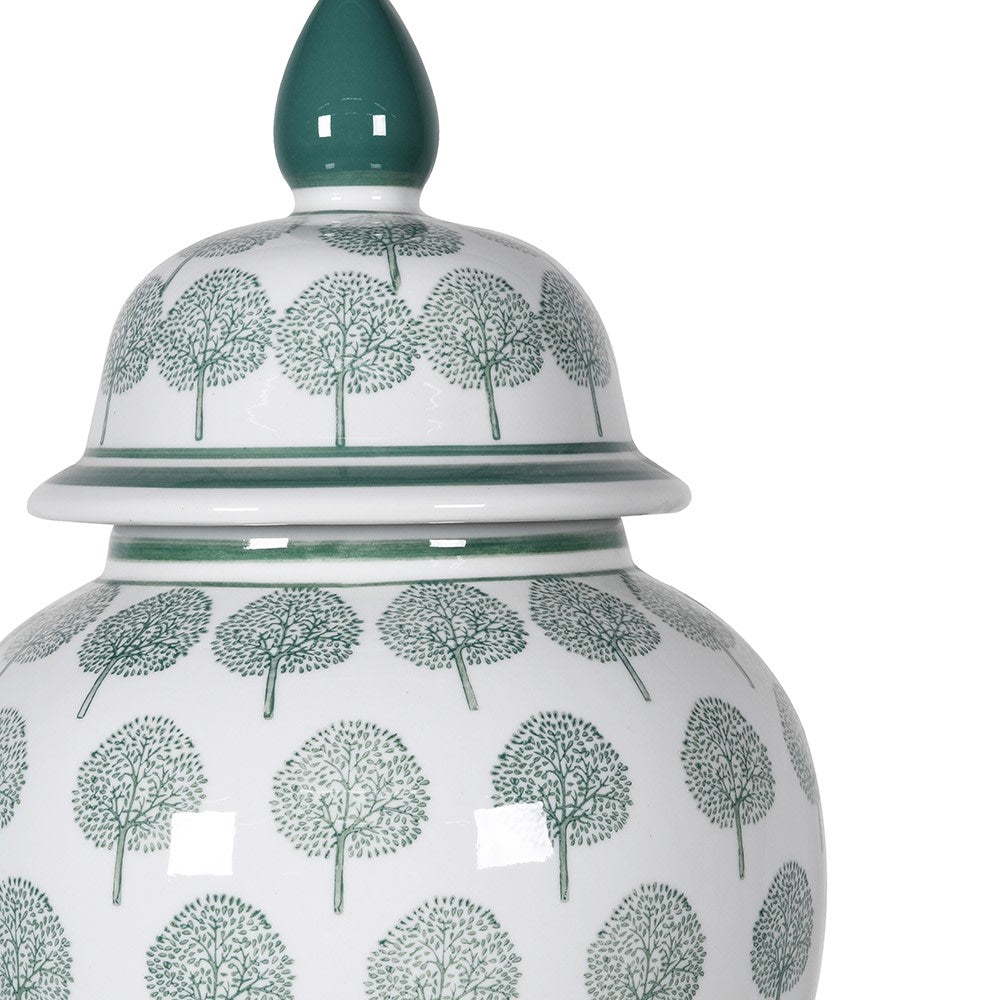 Green and White Tree Ginger Jar