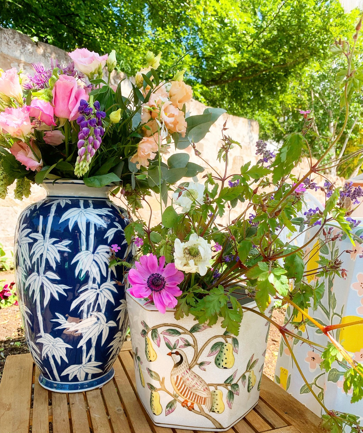 Bird and Pear Round Chinoiserie Planter