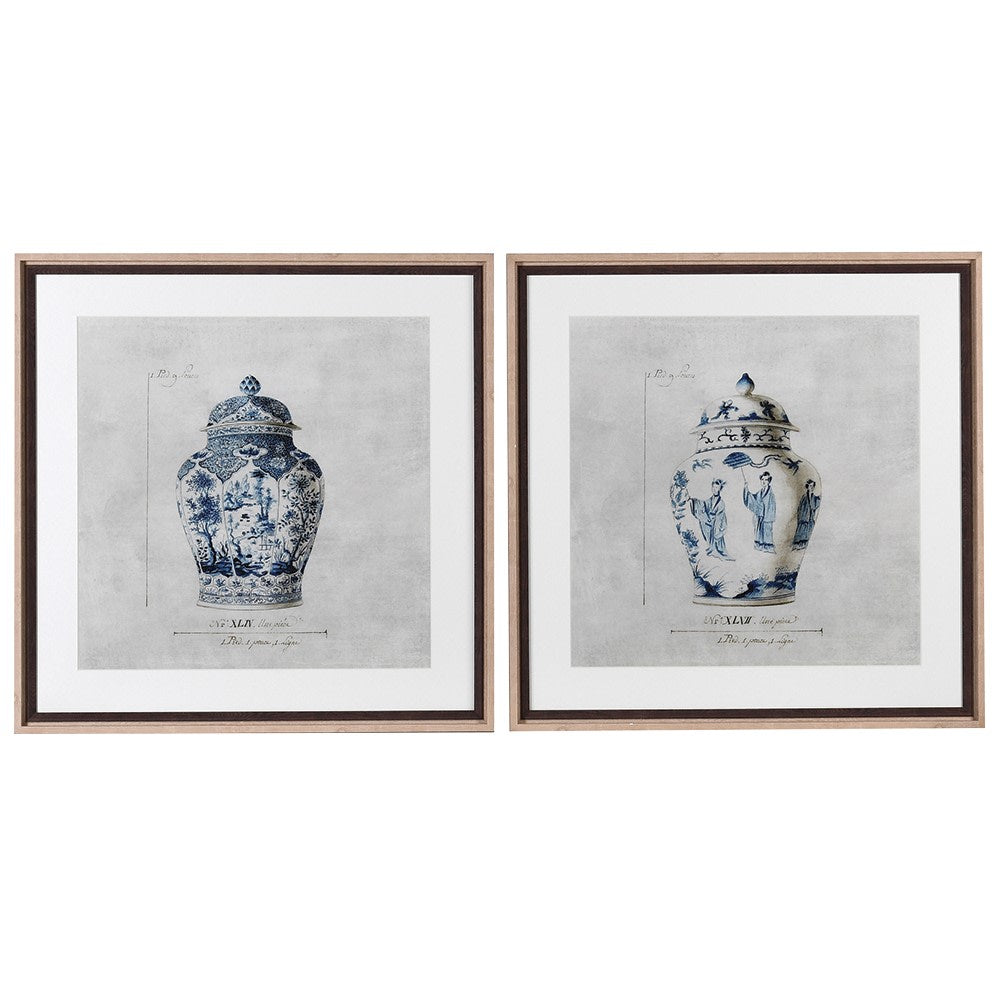 Framed Blue & White Chinoiserie Ginger Jar Pictures (Set of 2)