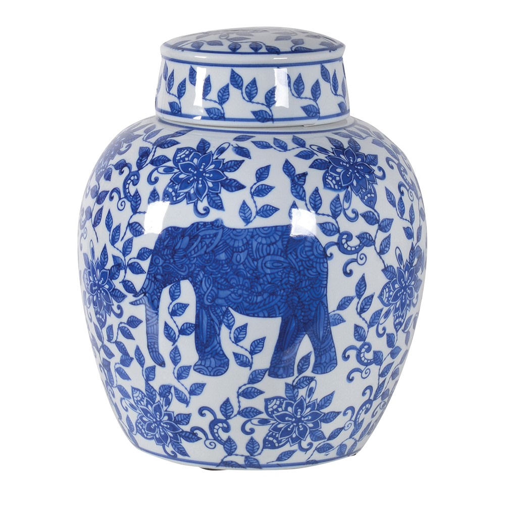 Blue & White Elephant Jar